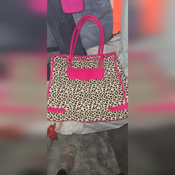 🍂🍁Rare Neon Pink Leopard Print  Rebecca Minkoff Tote - Picture 4 of 6